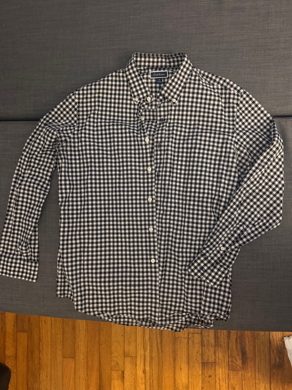 Club Room Men’s Black & White Gingham Button-Down Shirt XL